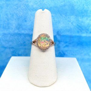 14K Gold Ethiopian Opal & White Diamond Ring